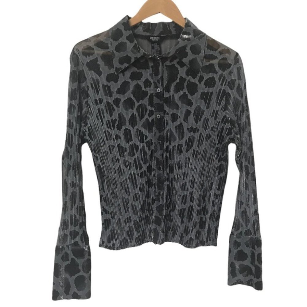 Leopard Print Button Down Shirt - Gray